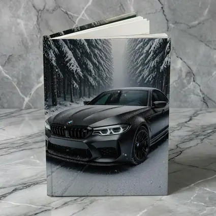 BMW M5 Matte Black Snowy Forest Road