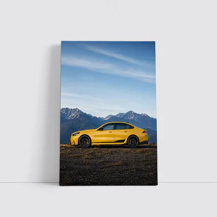 BMW M5 Yellow Sedan Mountain Backdrop