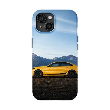 BMW M5 Yellow Sedan Mountain Backdrop