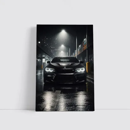 BMW M5 Black Front Rain Night Street