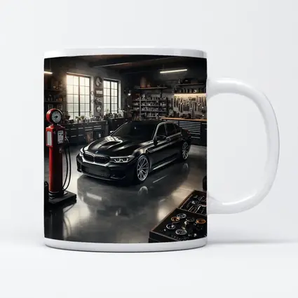 BMW M5 Black Sedan in Vintage Garage