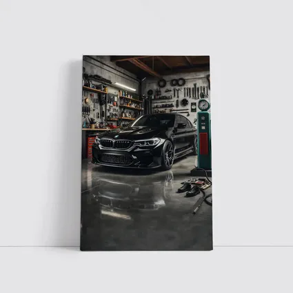 BMW M5 Black Sedan Inside Garage