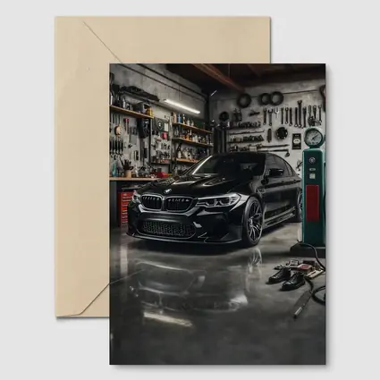 BMW M5 Black Sedan Inside Garage