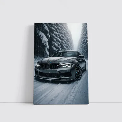 BMW M5 Driving Through Snowy Forest Road