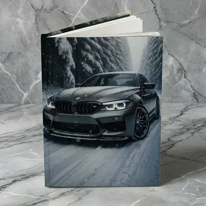 BMW M5 Driving Through Snowy Forest Road