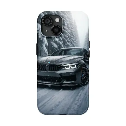 BMW M5 Driving Through Snowy Forest Road