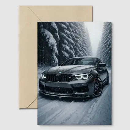 BMW M5 Driving Through Snowy Forest Road