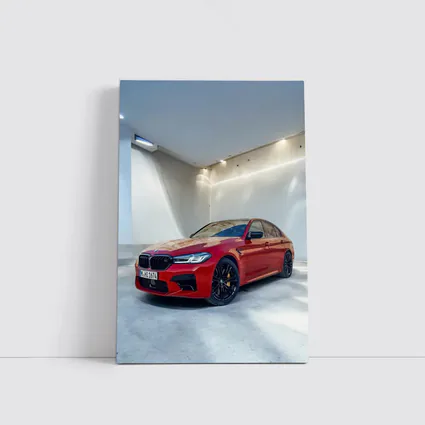 BMW M5 Red Sedan Minimalist Garage