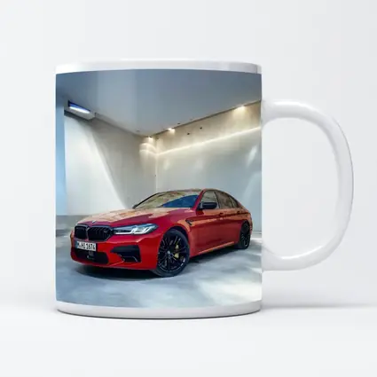 BMW M5 Red Sedan Minimalist Garage