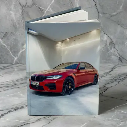 BMW M5 Red Sedan Minimalist Garage
