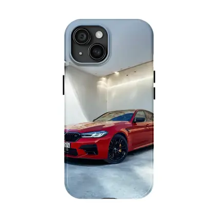 BMW M5 Red Sedan Minimalist Garage