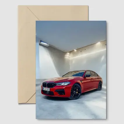 BMW M5 Red Sedan Minimalist Garage