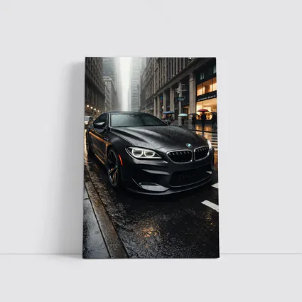 BMW M6 Matte Black Rainy City Street