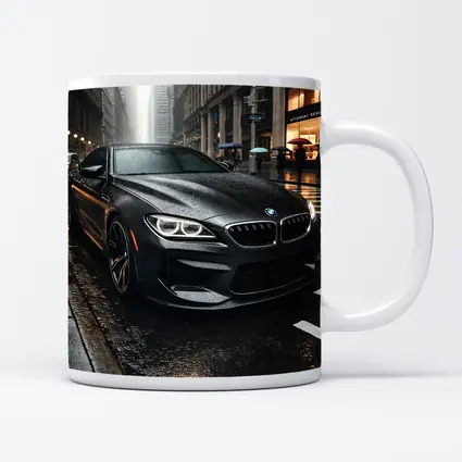 BMW M6 Matte Black Rainy City Street