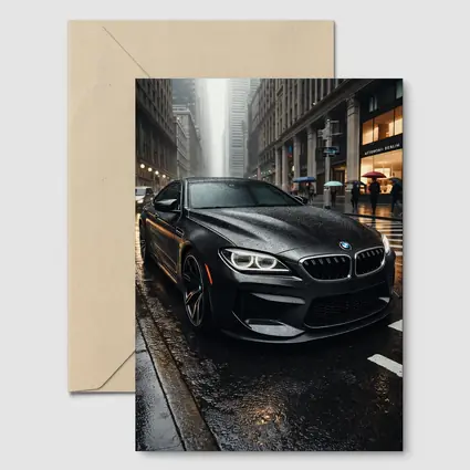 BMW M6 Matte Black Rainy City Street
