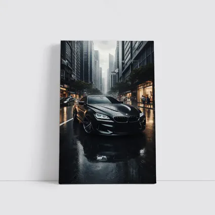 BMW M6 Black Rainy City Street