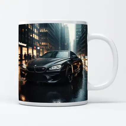 BMW M6 Black Rainy City Street Night