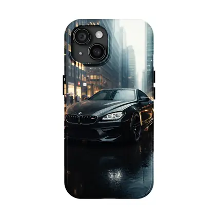 BMW M6 Black Rainy City Street Night