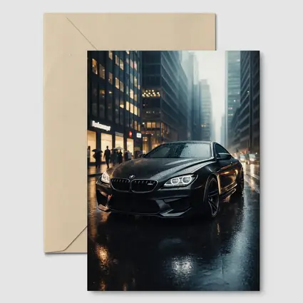 BMW M6 Black Rainy City Street Night