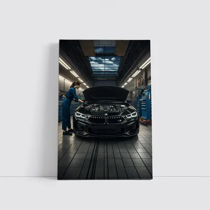 BMW M8 Black Sports Car Garage Workshop