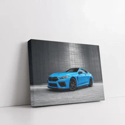 BMW M8 Coupe Blue Urban Wall Background