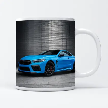 BMW M8 Coupe Blue Urban Wall Background