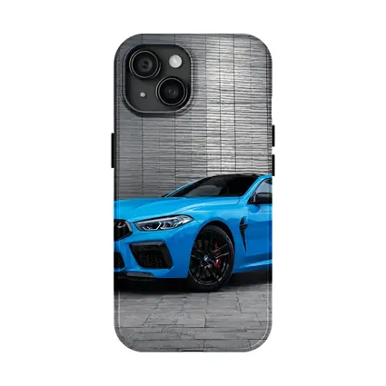 BMW M8 Coupe Blue Urban Wall Background