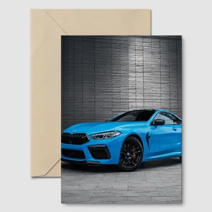 BMW M8 Coupe Blue Urban Wall Background
