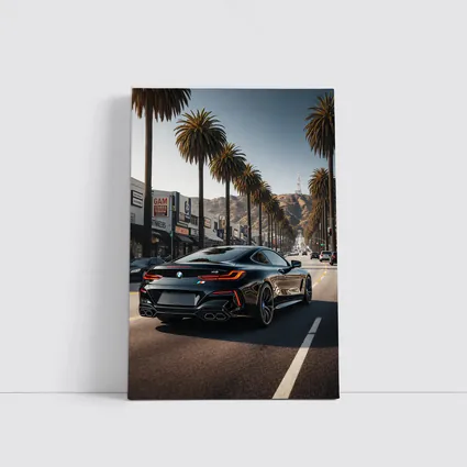 BMW M8 Cruising Hollywood Boulevard Palm Trees
