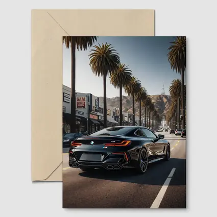 BMW M8 Cruising Hollywood Boulevard Palm Trees