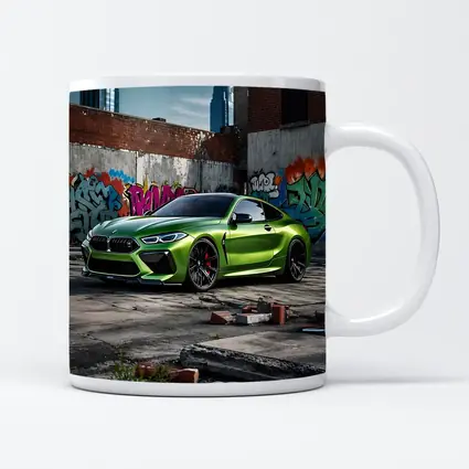 BMW M8 Green Coupe Graffiti Urban Setting