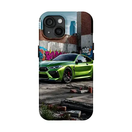 BMW M8 Green Coupe Graffiti Urban Setting