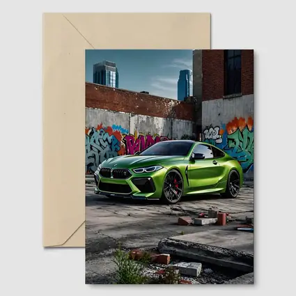 BMW M8 Green Coupe Graffiti Urban Setting