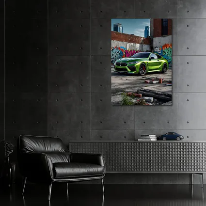 BMW M8 Green Coupe Graffiti Urban Setting