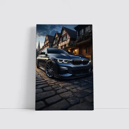 BMW 5 Series On Cobblestone European Street