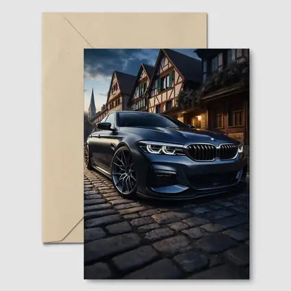 BMW 5 Series On Cobblestone European Street