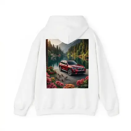 Red BMW X5 Parked By Mountain Lake