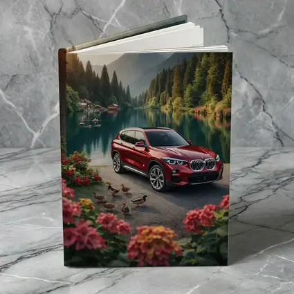 Red BMW X5 Parked By Mountain Lake