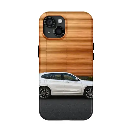 BMW X1 White SUV Orange Wall Background