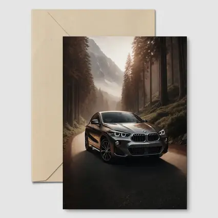 BMW X2 on Misty Mountain Forest Road