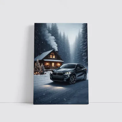 BMW X2 Black SUV Snowy Winter Forest