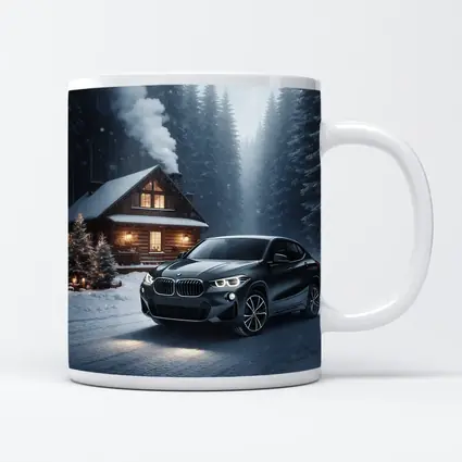 BMW X2 Black SUV Snowy Winter Forest