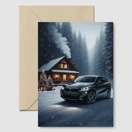 BMW X2 Black SUV Snowy Winter Forest