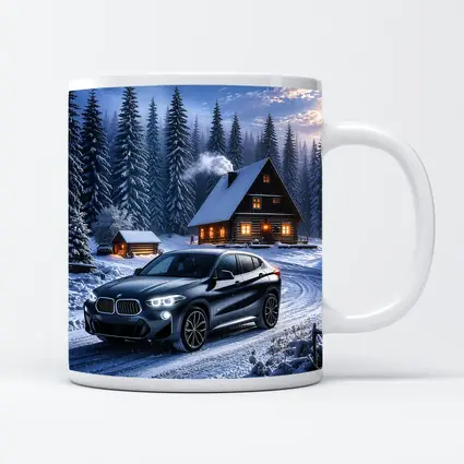 BMW X2 Dark Snowy Forest Cabin Night