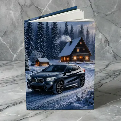 BMW X2 Dark Snowy Forest Cabin Night