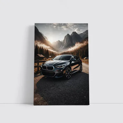 BMW X2 Parked Against Misty Mountain Backdrop