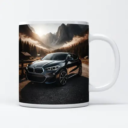 BMW X2 Parked Against Misty Mountain Backdrop