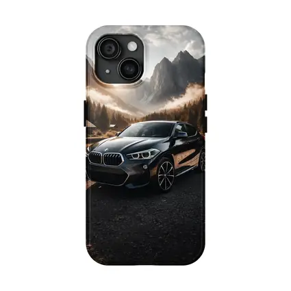 BMW X2 Parked Against Misty Mountain Backdrop