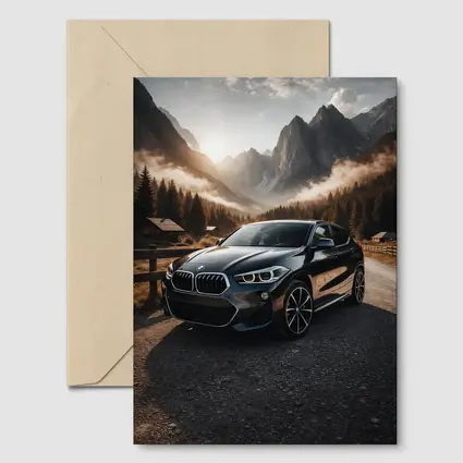 BMW X2 Parked Against Misty Mountain Backdrop