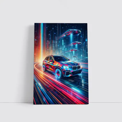 BMW X5 Futuristic Neon Cyberpunk City Art